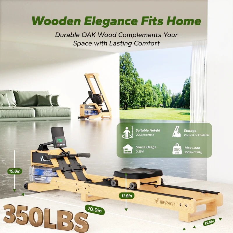 Merach R23 Luxe-Oak Foldable Water-Resistance Rowing Machine